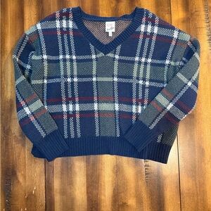Belle Du Jour Plaid V Neck Sweater Small Preppy Dark Academia Cozy